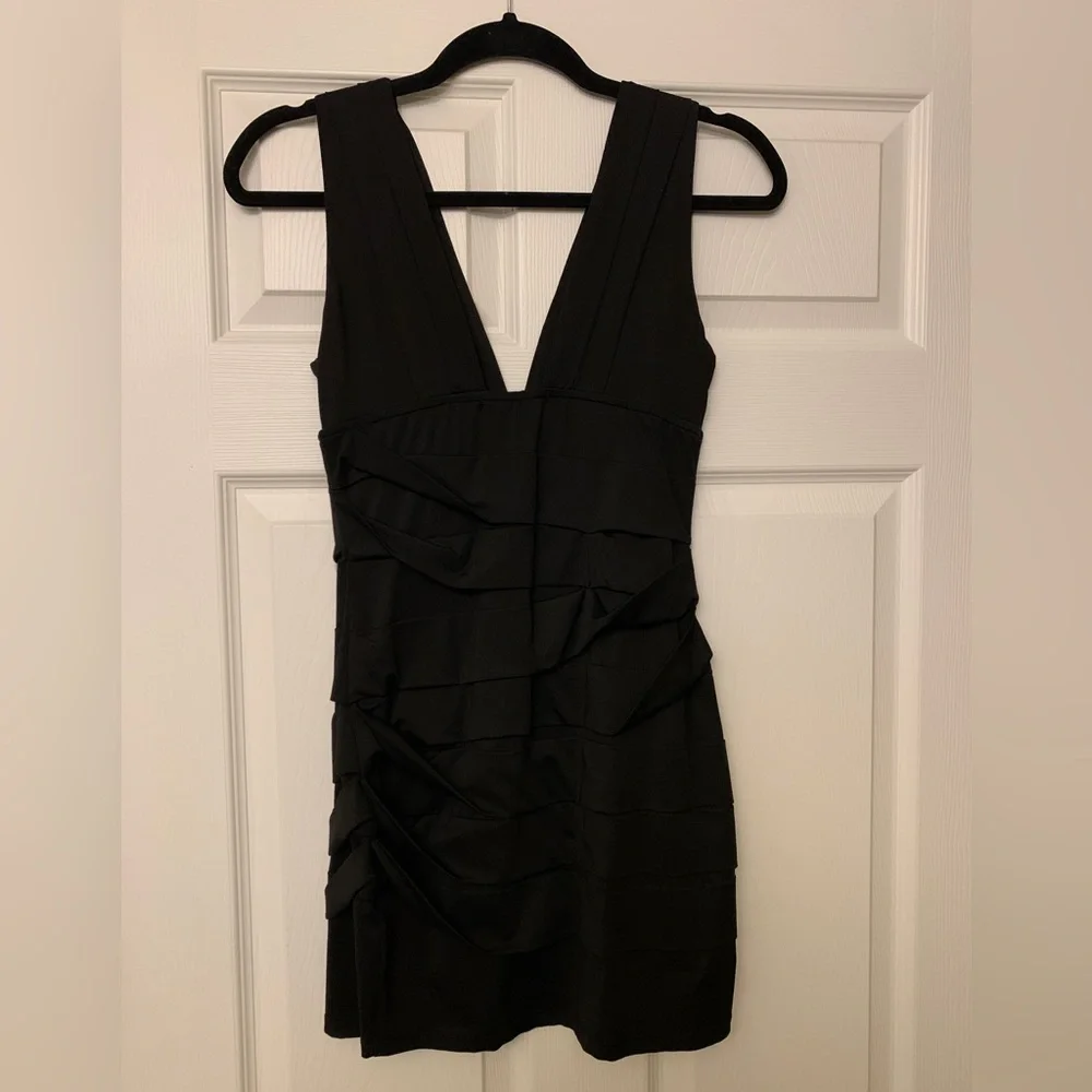 2 Cute Black Ruched Mini Dress - Size M - Picture 2 of 2